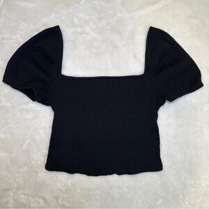 H&M Black Ribbed Puff Sleeve Crop Top Size Small